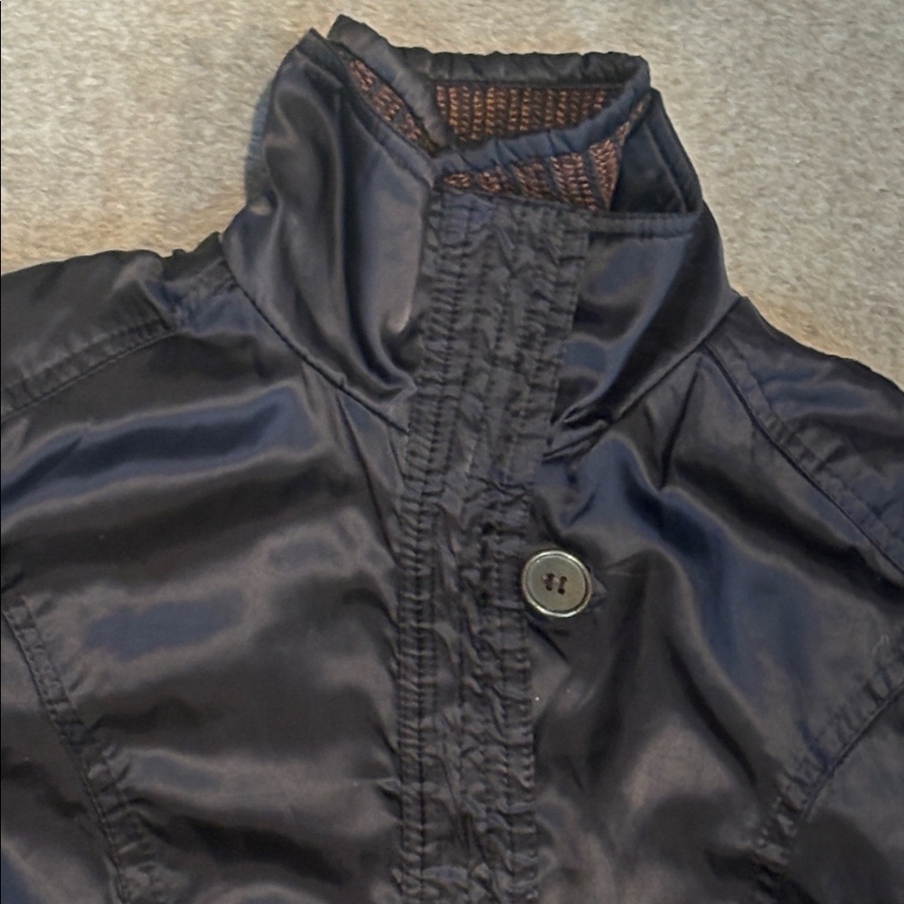 Fu Shi black nylon jacket with brown woven trim S - Picture 3 of 10